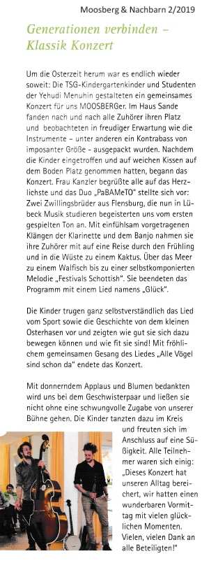 Presseartikel: Generationen verbinden, Moosberg & Nachbarn 2/2019
